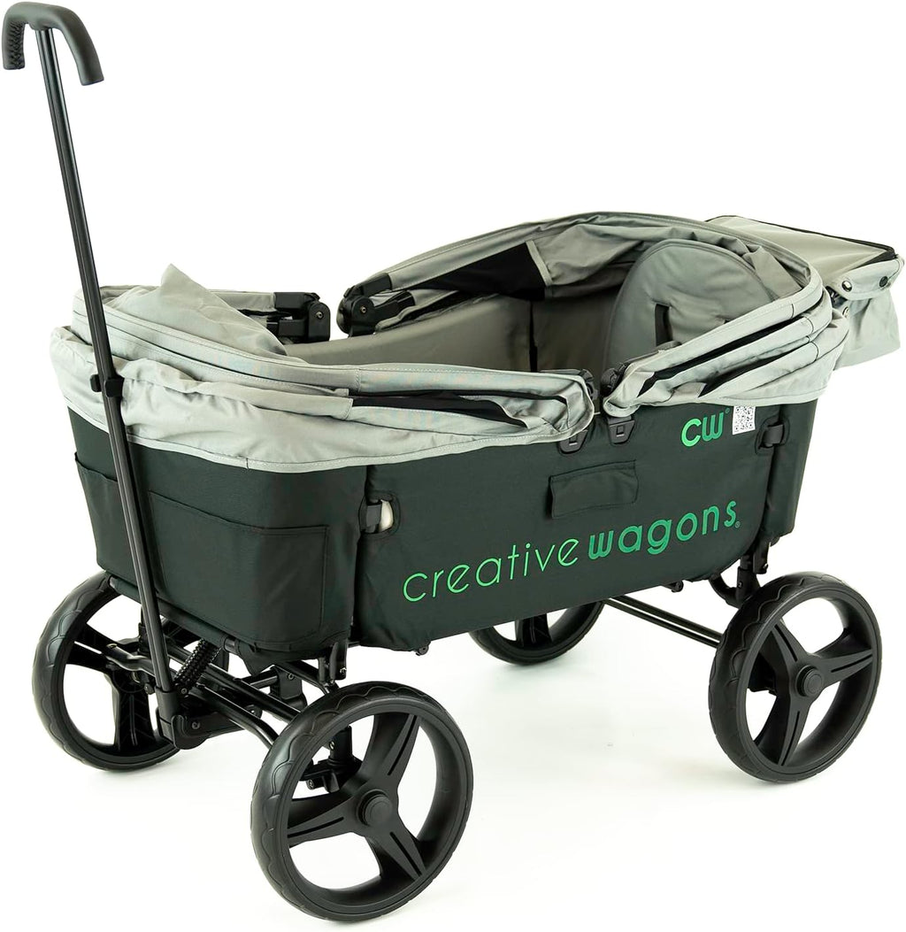 Creative Outdoor Wagon for Kids Push Pull Collapsible Stroller Wagon Buggy Transformable Bench Cart for Kids Cargo All Terrain, Removable Canopy