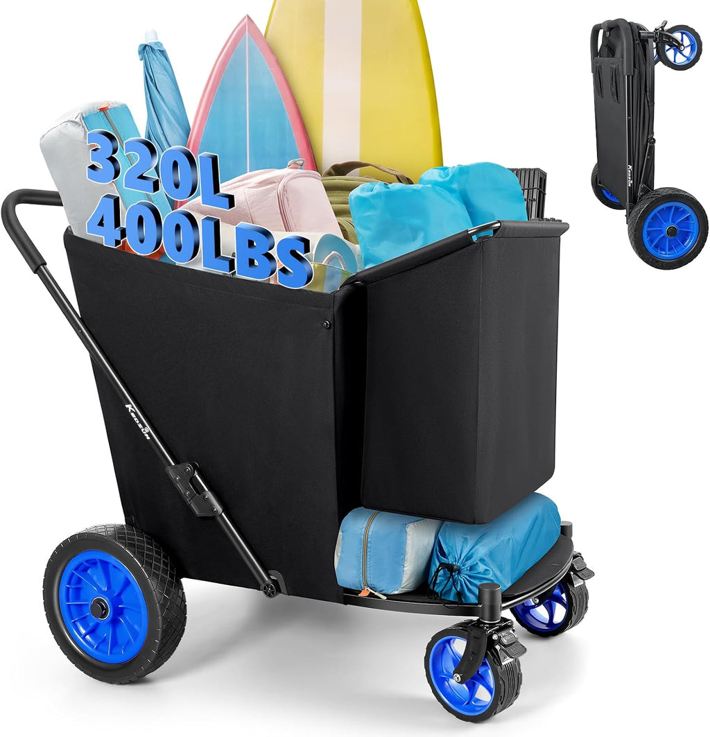 KEDSUM 11.3 Cu.Ft. 400LBS Upgrade Huge Beach Wagon with Big Wheels for Sand, 12' All-Terrain Rubber Wheels Beach Cart, Collapsible Wagon for Sand for Camping, Outdoor, Shopping, One-Click Foldable
