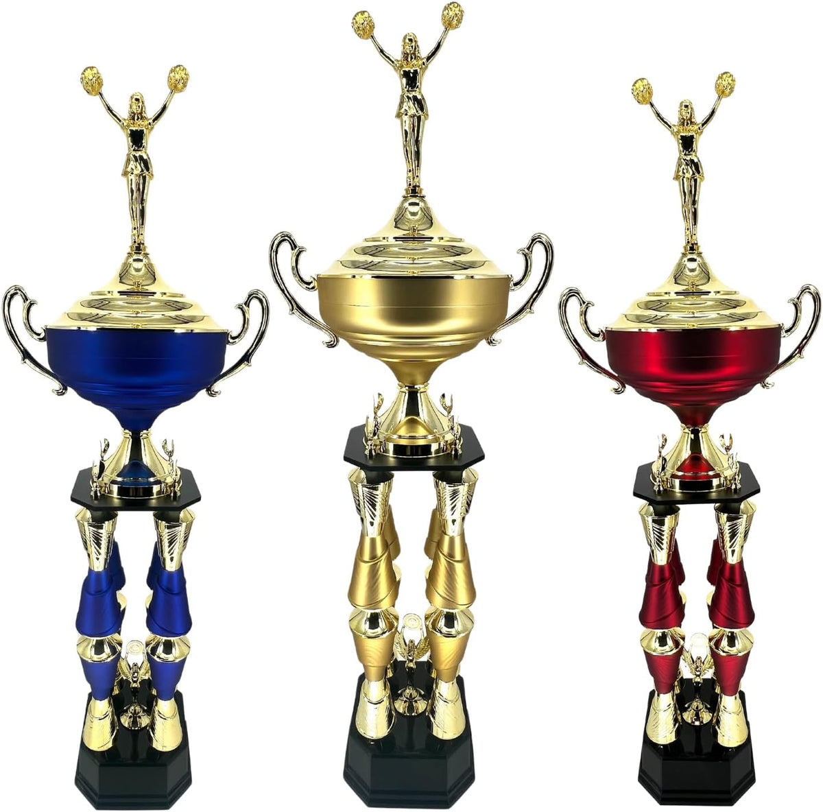 Express Medals Various Sport Giant 54 Inch Tall 19 Inch Wide 4 Post Column Gold Red or Blue Trophy Cup Award Includes Attached Plate with up to 5 Lines of Your Custom Engraved Text. Weighs 11 lbs.