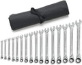 GEARWRENCH 16 Pc. 12 Pt. XL Ratcheting Combination Wrench Set with Tool Roll, Metric - 85099R