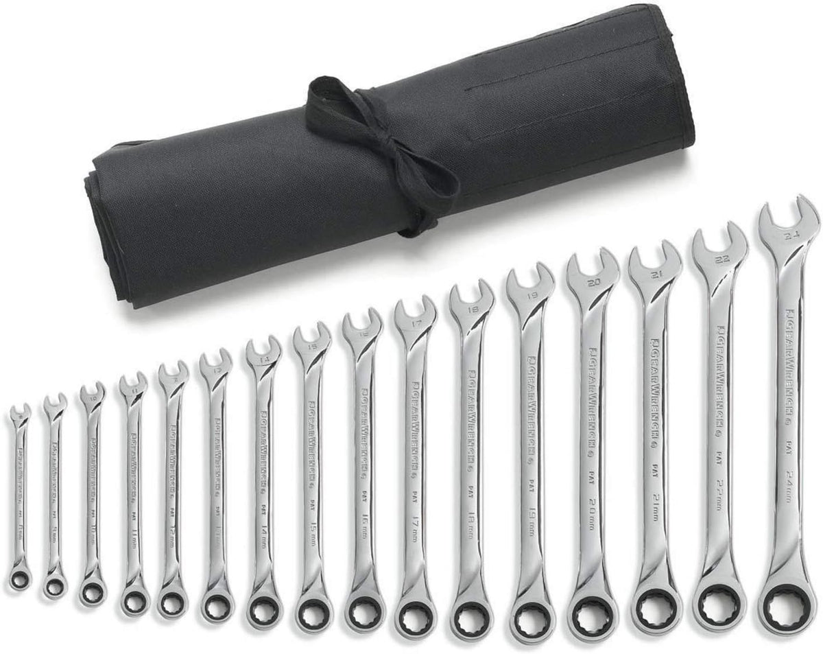 GEARWRENCH 16 Pc. 12 Pt. XL Ratcheting Combination Wrench Set with Tool Roll, Metric - 85099R