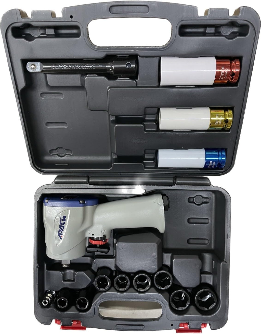 Apach Stubby Air Impact Wrench Set, Jumbo Hammer, High Torque, 1/2-Inch,1/2' Impact Sockets, Wheel Sockets, 5' Extension Bar (AW050G-SET)