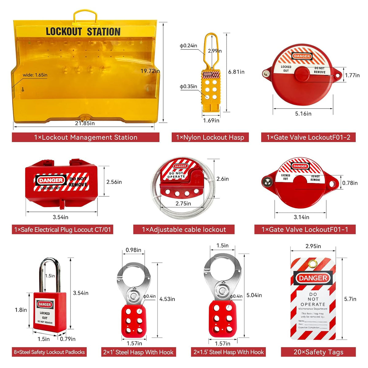 Lockout Tagout Station, 102 Pack Electrical Security Lock Kit with Steel Safety Lockout Padlocks Lock Shackle Safety Gate Valve Lockout