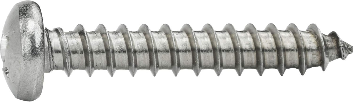 #8 x 1-1/4' Pan Head Sheet Metal Screws, Stainless Steel 18-8, Full Thread, Bright Finish, Self-Tapping, Quantity 2500 By Fastenere