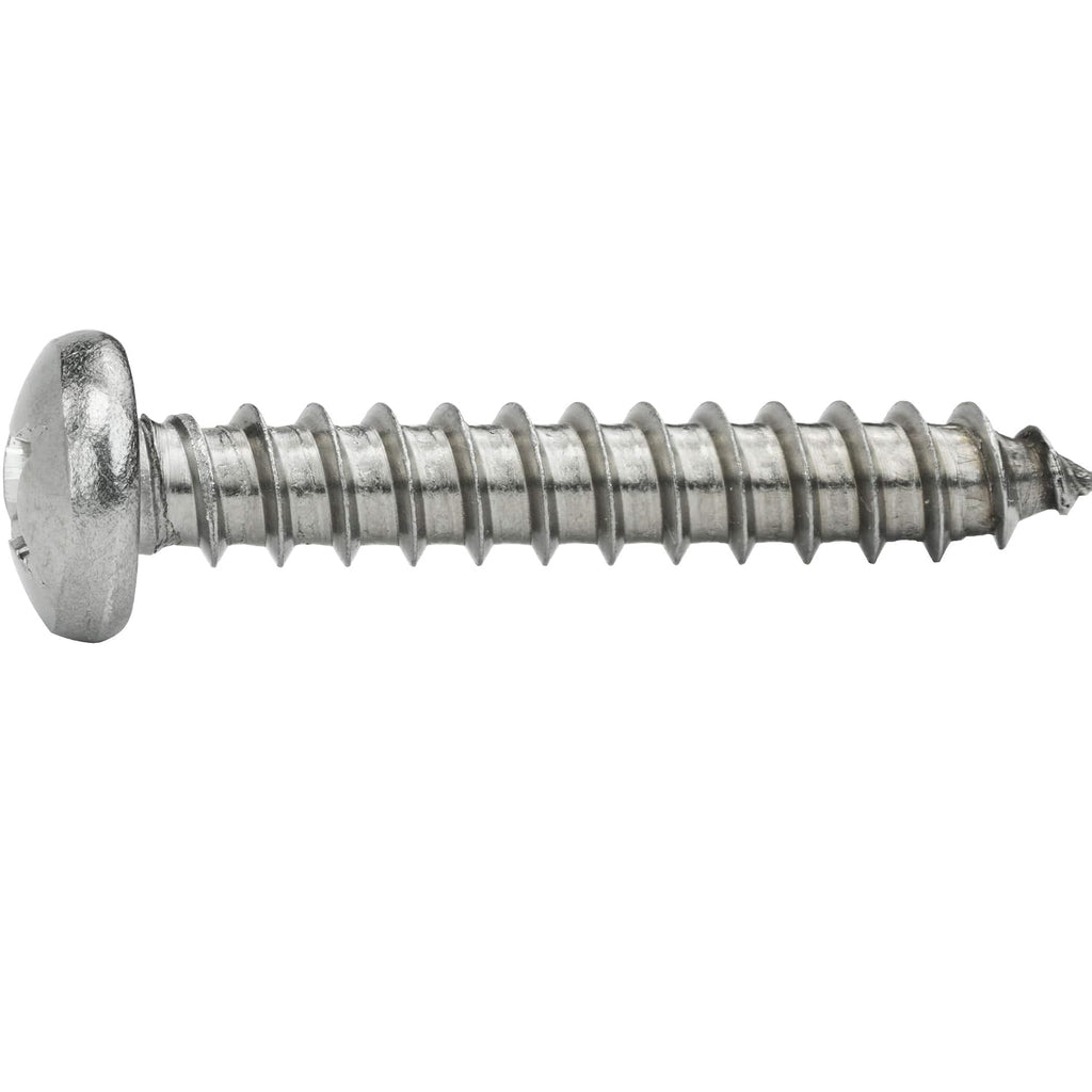#14 x 1-1/4' Pan Head Sheet Metal Screws, Stainless Steel 18-8, Full Thread, Bright Finish, Self-Tapping, Quantity 1000 By Fastenere