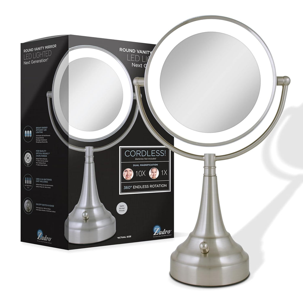 Zadro Lighted Makeup Mirror 10X Magnification LED 11' Dia Makeup Mirror with Lights and Magnification C Battery Operated