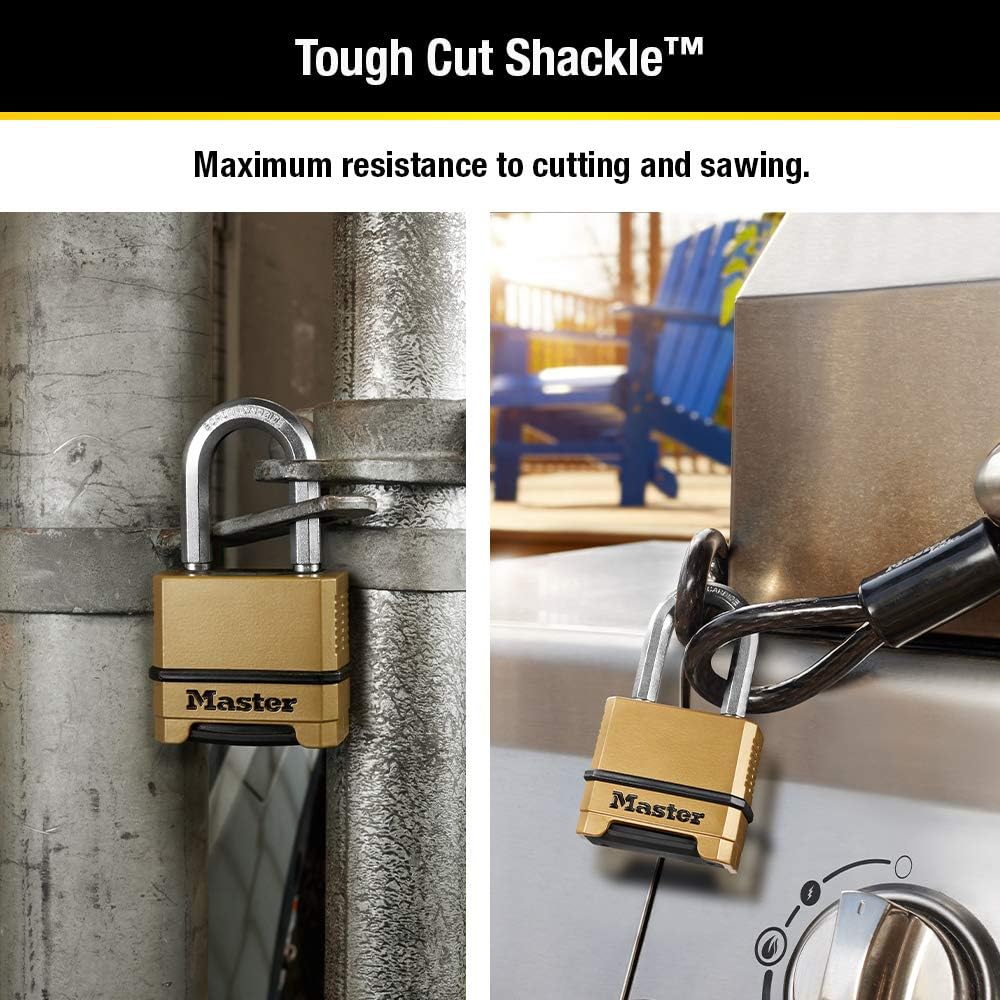 Master Lock Combination Lock, Heavy Duty Weatherproof Padlock, Resettable for Outdoor Use, Brass Finish, M175XDLF (Pack of 6)