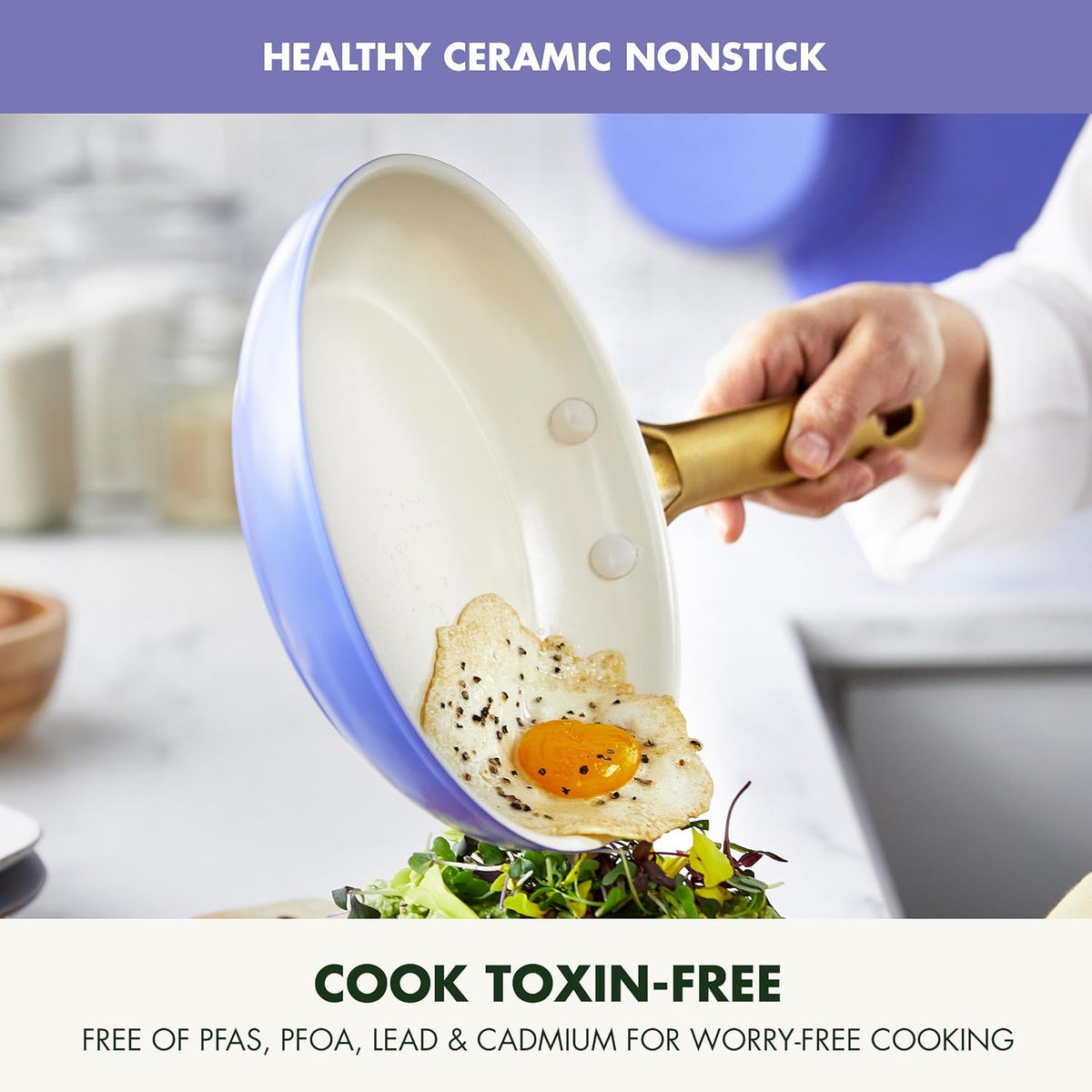 GreenPan Hard Anodized Healthy Ceramic Nonstick 10 Piece Cookware Pots and Pans Set, Gold Handle, PFAS-Free, Dishwasher Safe, Oven Safe, Periwinkle