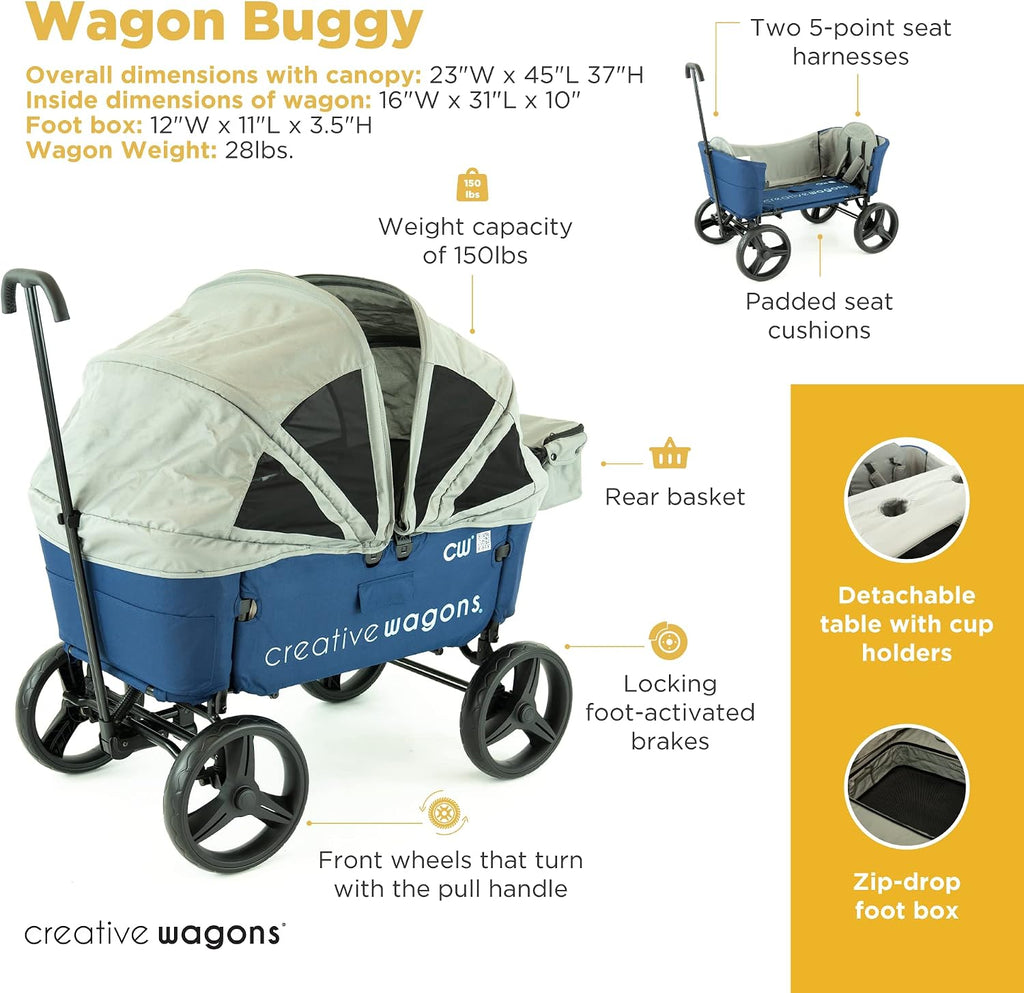 Creative Outdoor Wagon for Kids Push Pull Collapsible Stroller Wagon Buggy Transformable Bench Cart for Kids Cargo All Terrain, Removable Canopy