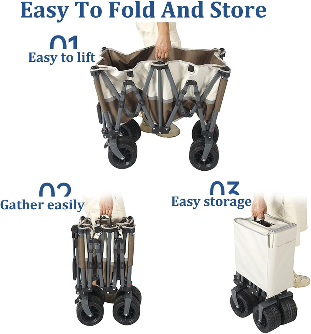 Black Garden Carts,Collapsible Wagon,Sports Outdoor Utility Wagon Garden Wagon Sports Heavy Duty Steel Frame Foldable Yard Car 200Kg Load Camping Cart