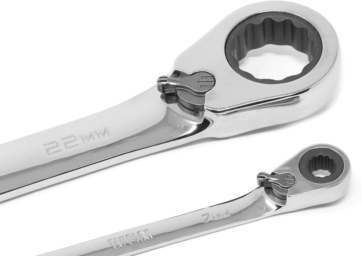 WEN 16-Piece Professional-Grade Reversible Ratcheting Metric Combination Wrench Set with Storage Pouch (WR162)