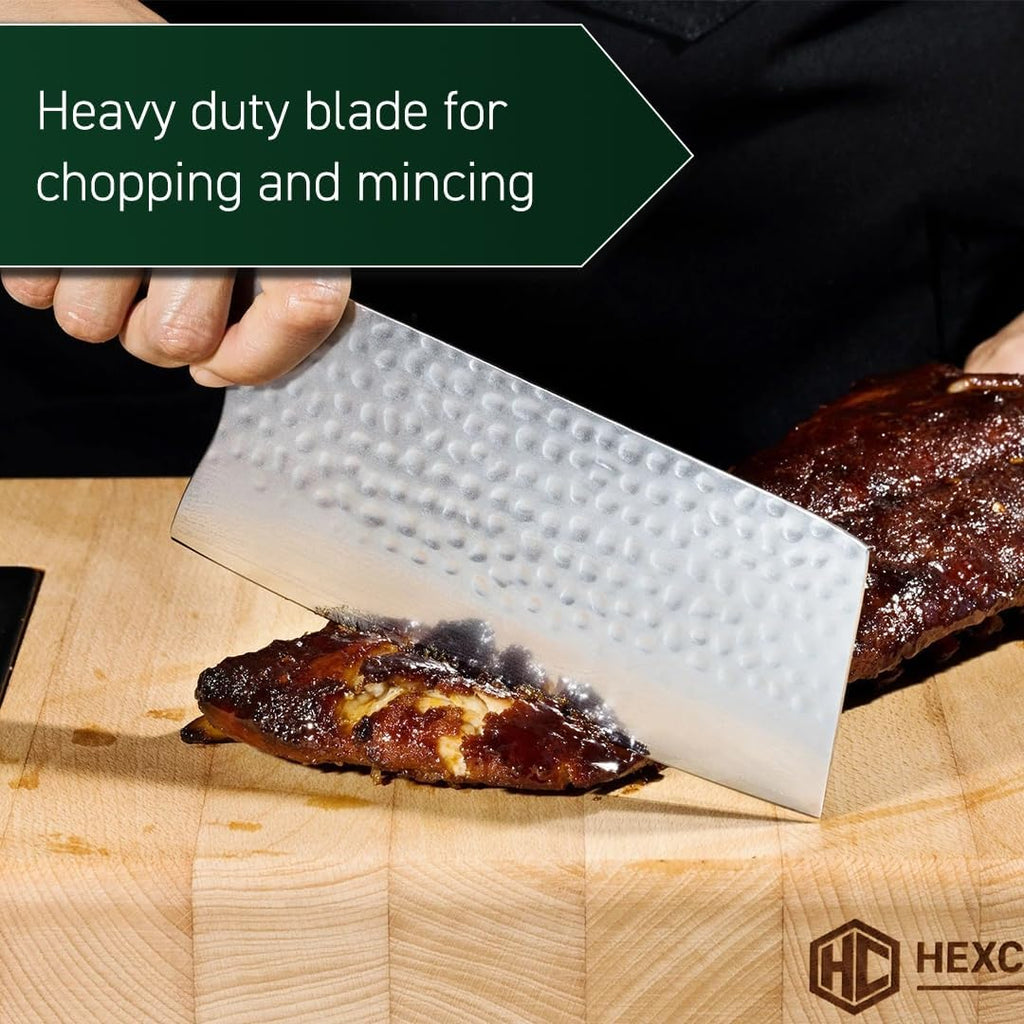 HexClad 7 Inch Japanese Damascus Stainless Steel Cleaver Knife, Full Tang Construction, Pakkawood Handle