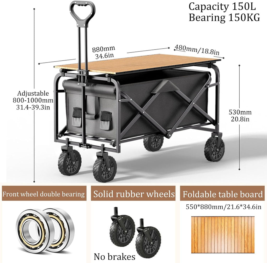 Garden Carts,Collapsible Wagon,Sports Outdoor Utility Wagon Garden Wagon Sports Steel Frame Foldable Yard Car Camping Cart Foldable Table Board Rubber Wheel BBQ