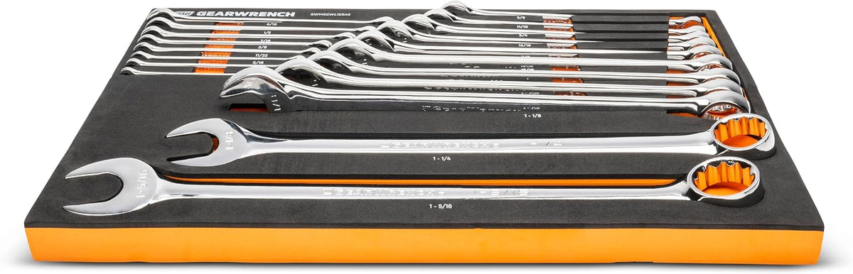 GEARWRENCH 19 Piece 12 Pt Long Pattern Combination SAE Wrench Set in Foam Storage Tray - GWMSCWL12SAE