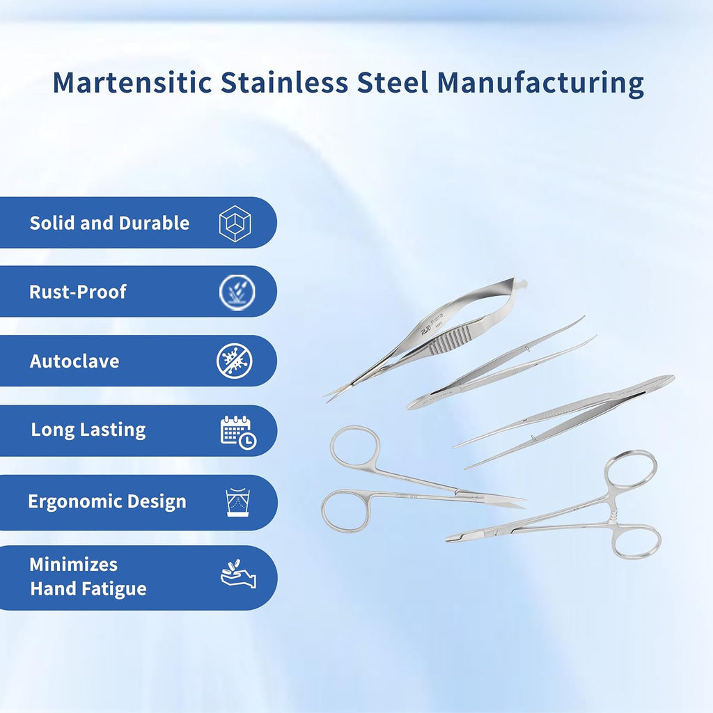 RWD Premium Surgical Dissection Kit - 5 PCS Stainless Steel Instruments for Medical, Anatomy, Biology and Veterinary Students, Faculty with Sterilization Trays (SP0010-L)