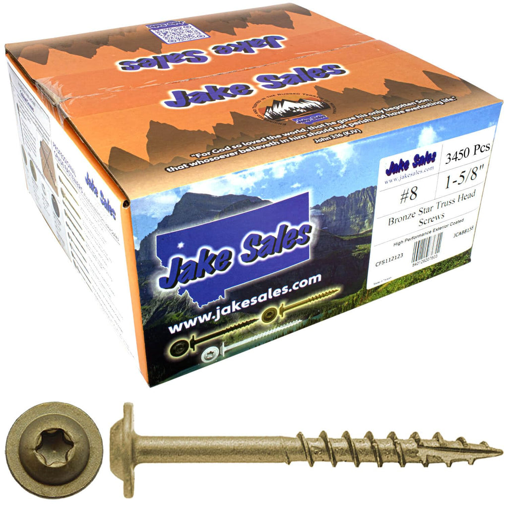 8 x 1-5/8' Bronze Star Multipurpose Torx/Star Drive Head Exterior Coated Modified Truss Head Cabinet Wood Screw - Full Box 3000 Screws
