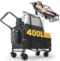 LEVELEVE Heavy Duty Folding Wagon - 2-in-1 Collapsible Cart, 400lb Capacity, All-Terrain Wheels w/Brakes & Side Pockets (Black)