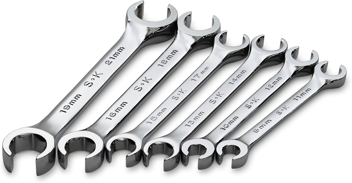 SK Tools USA 6 Piece Flare Nut Wrench Set, 6 Point, SuperKrome®, 9MM to 21MM | 376
