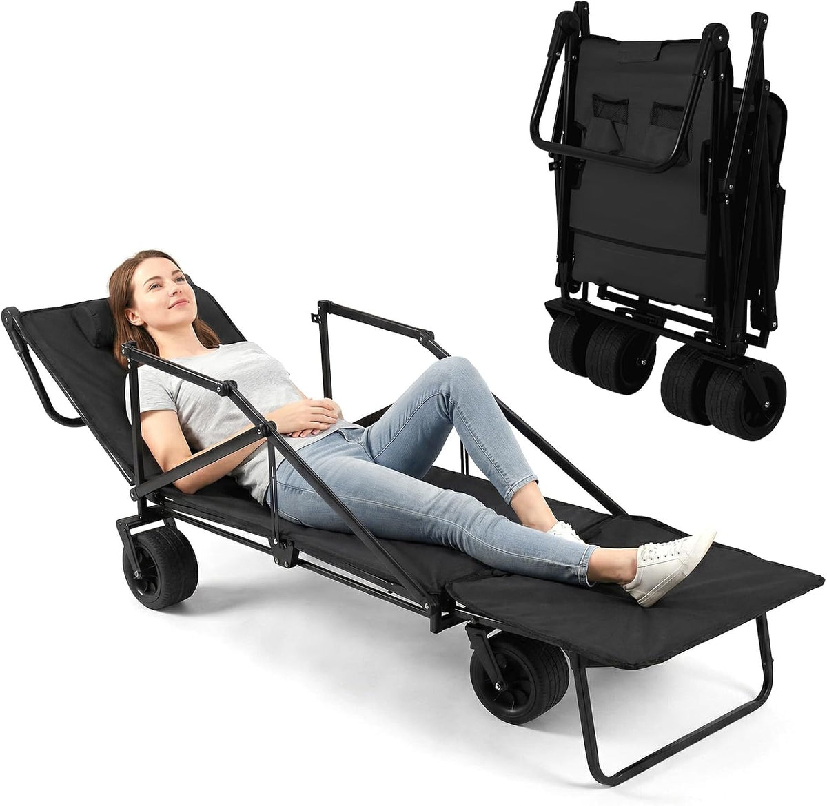 Generic Wagons Carts Foldable 2-in-1 Collapsible Wagon 440lbs Capacity Folding Cart with All-Terrain Wheels for Sports Garden Shopping Camping