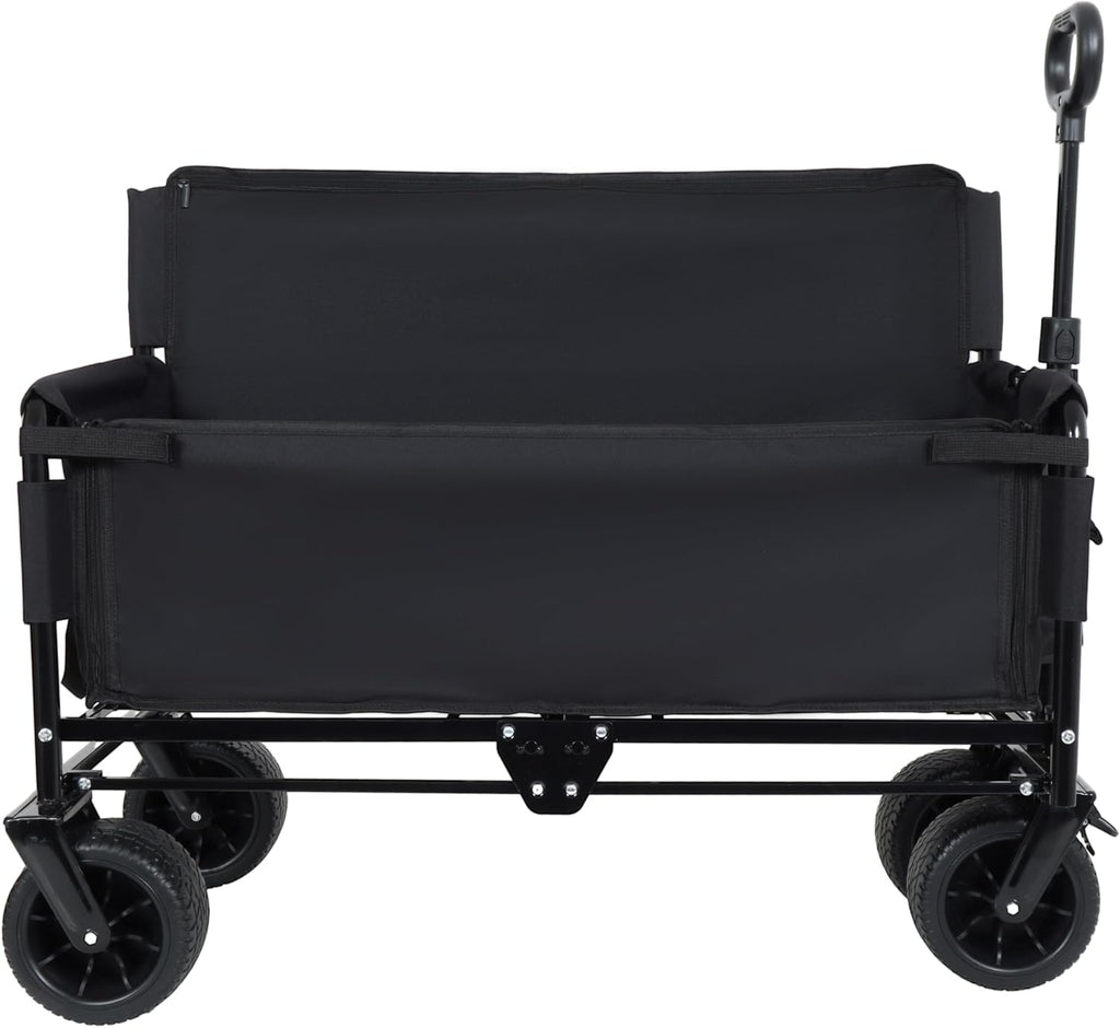 CIATRE 3-in-1 Heavy-Duty Convertible Folding Wagon Cart with Bench Seat & Storage – 500lb Capacity, 180L All-Terrain Wagon for Camping, Beach, Sports, & Garden – 360° Swivel Wheels (Black)