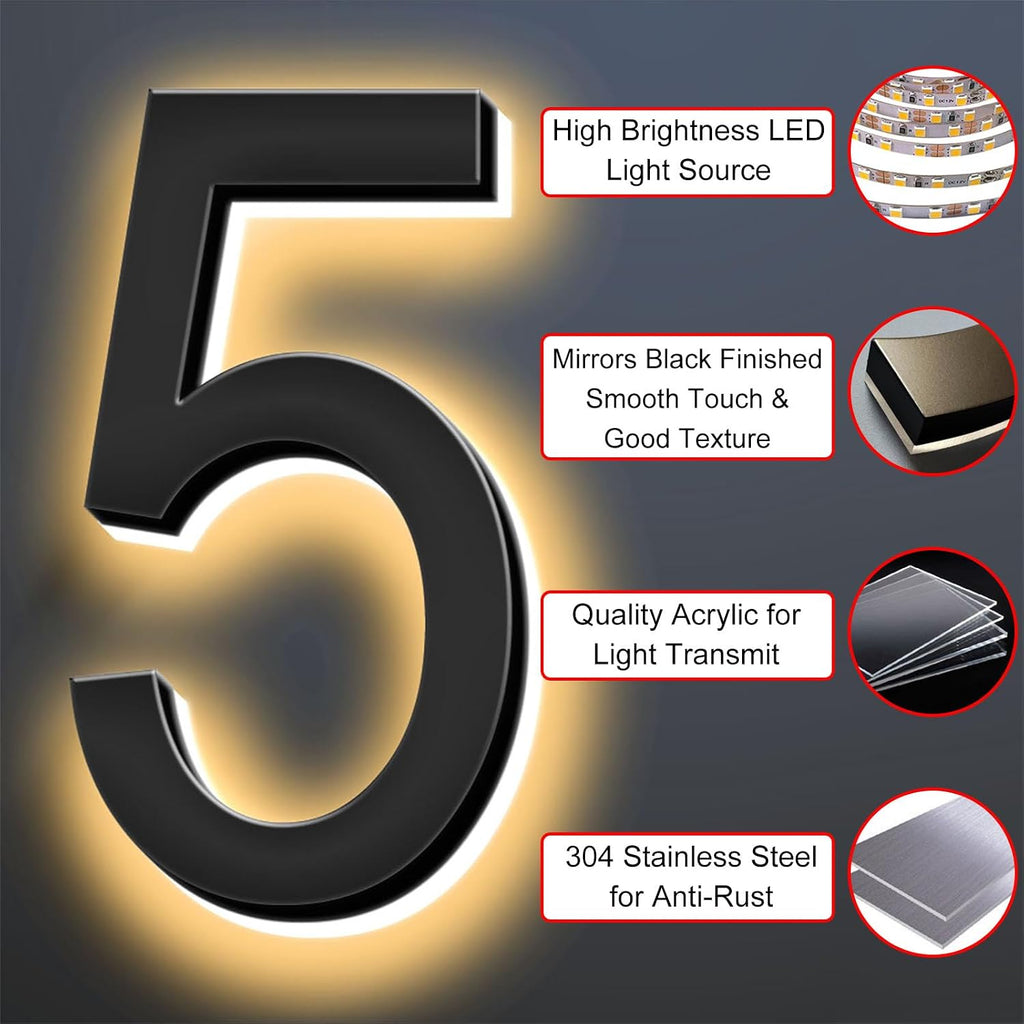Backlit Illuminated LED House Numbers, Matte Black, Address Signs Lighted Plaque Glow At Night, Outdoor/Indoor, Modern, Low-Voltage, Weatherproof, Easy To Install,18 Inch,Two Character