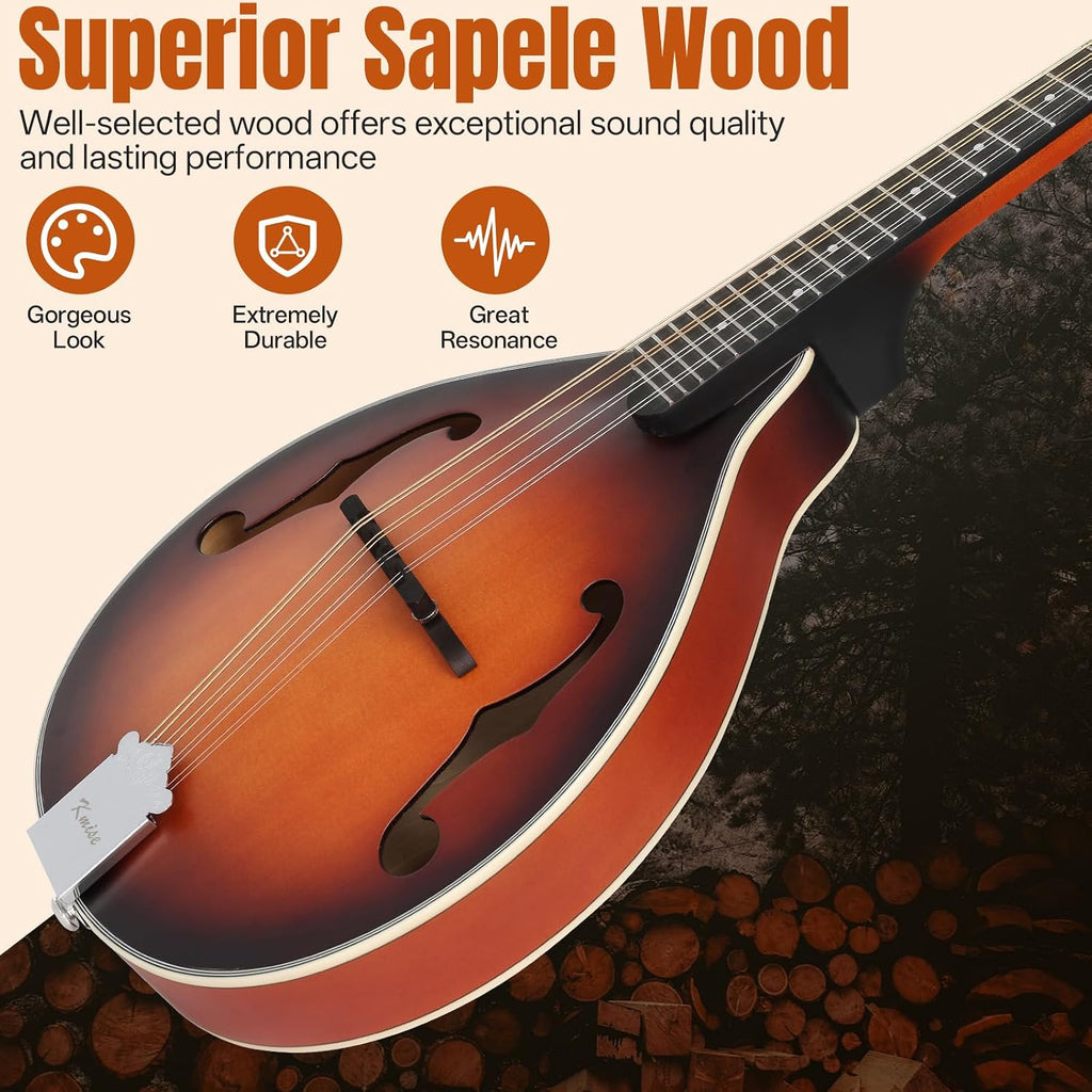 Mandolin Musical Instrument A Style, Acoustic Mandolins Instrument Kit Italian 8 String for Professional Beginners Adults Teens Youth Kids