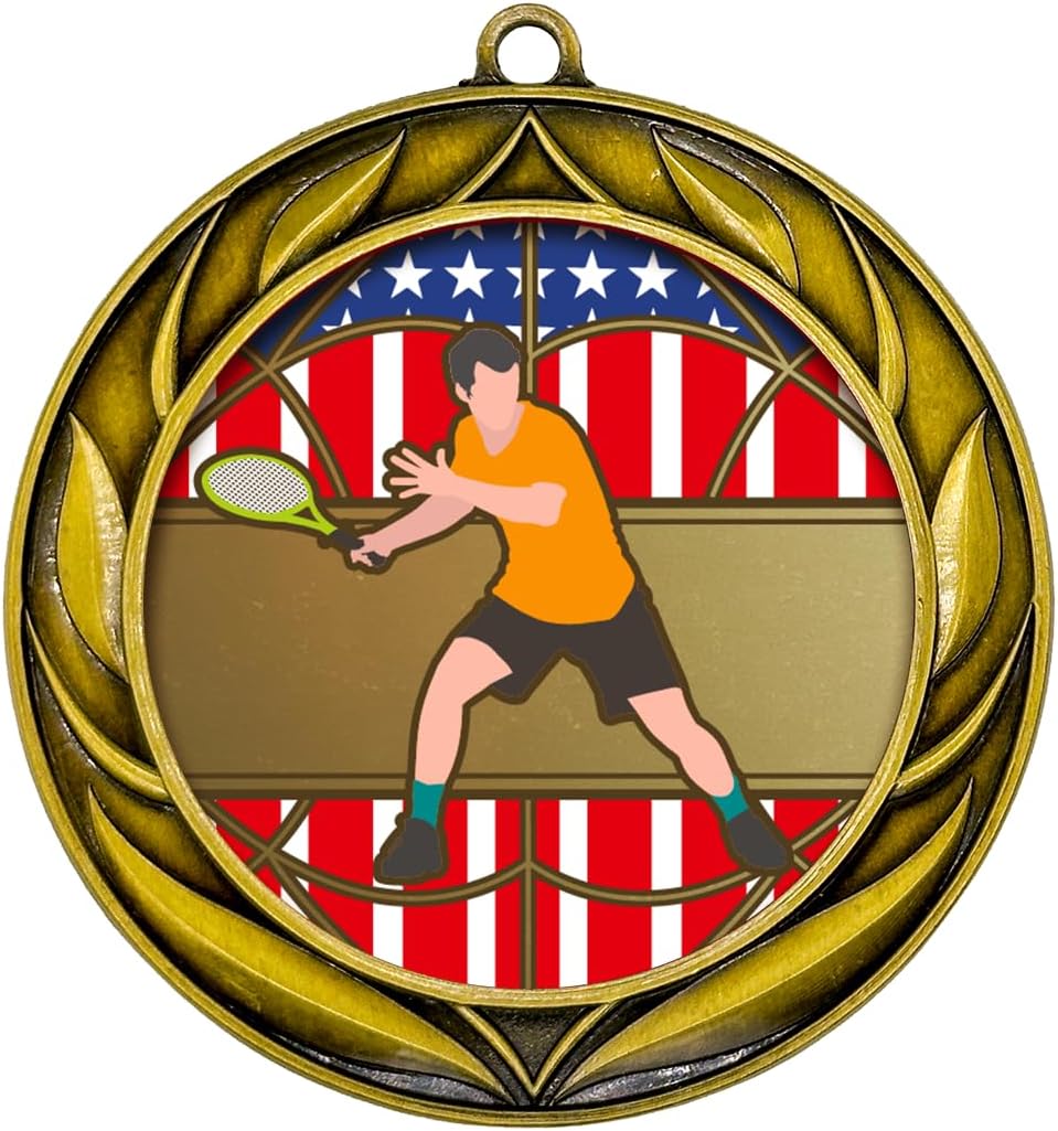 All Quality Tennis Wreath Design Medal - 1st, 2nd, 3rd Place