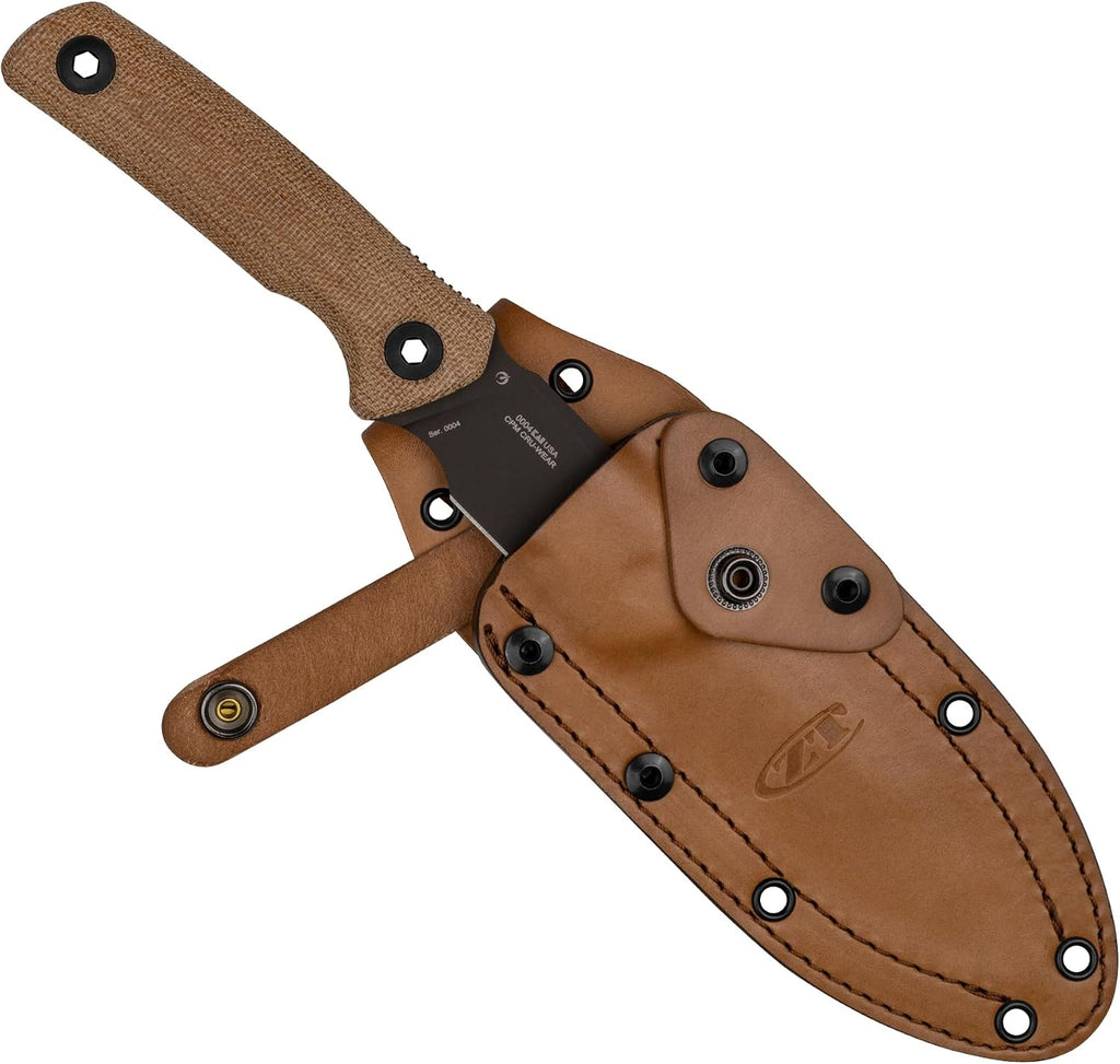 Zero Tolerance 0004, ZT Original Design, Full Tang Fixed Blade Knife, Made in the USA, CPM Cru-Wear, Leather Sheath