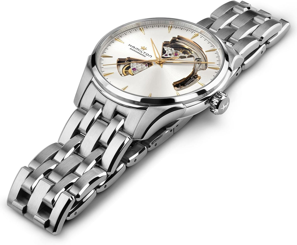 Hamilton Jazzmaster Open Heart Automatic Men's Watch, 40mm Stainless Steel Case, Swiss Made, Silver Dial Analog Wrist Watch, 50m Waterproof, Sapphire Crystal, 3-Hand Movement, Stainless Steel Strap