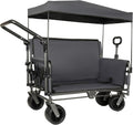 3-in-1 Heavy-Duty Folding Wagon Cart with Adjustable Canopy & Bench Seat – 500lbs Capacity, All-Terrain Utility Cart for Camping, Beach, Sports, Garden Storage (Gray)