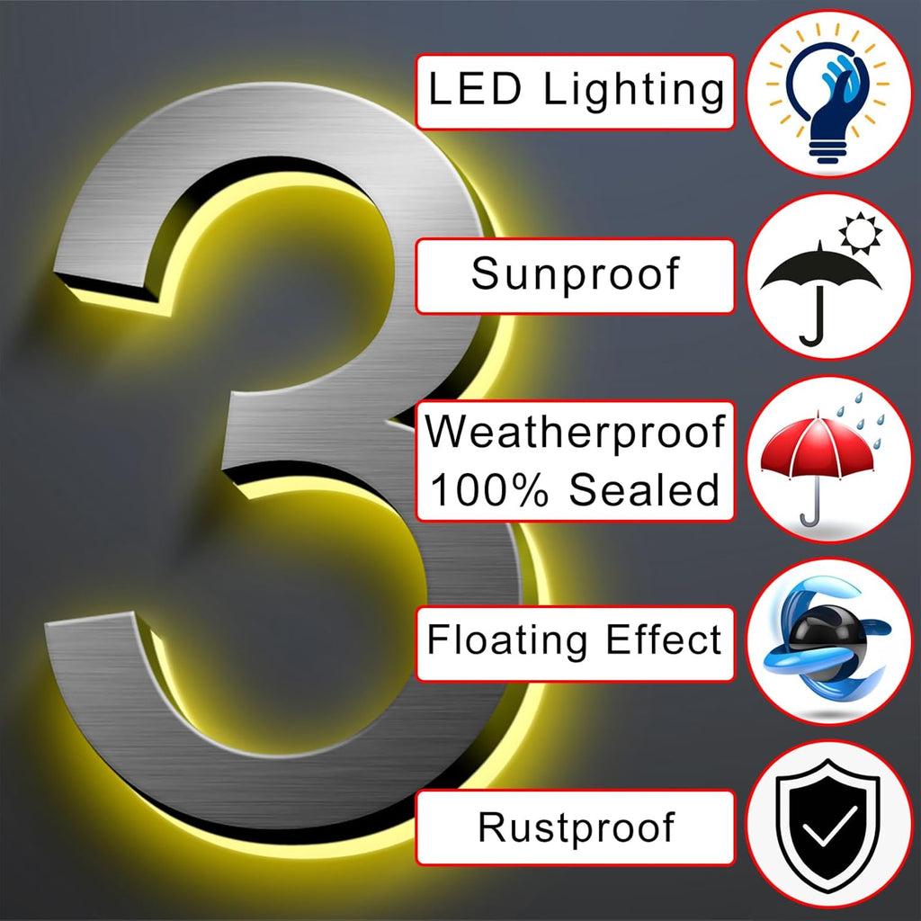 Modern Illuminated Home Address Number, Backlit LED Address Numbers For House, Stainless Steel Lighted Up House Numbers For Outside, Waterproof,20 Inch/500mm,O