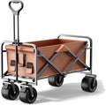 Coffee Color Garden Carts,Collapsible Wagon,Sports Outdoor Utility Wagon Folding Garden Wagon Sports Steel Frame Foldable Yard Car Side Pockets Camping Cart Off-Road Wheels with Brakes