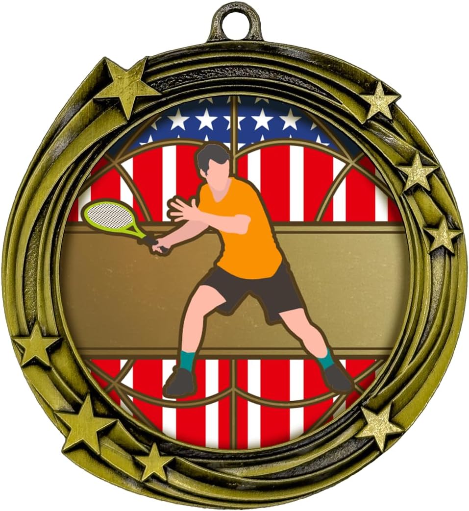 All Quality Tennis Swirling Stars Design Medal - 1st, 2nd, 3rd Place