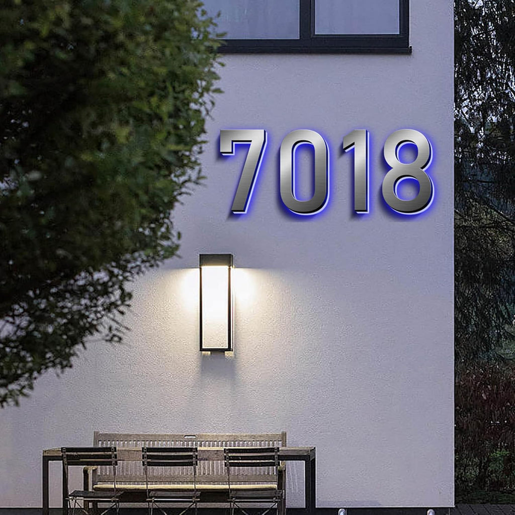 Backlit Illuminated LED House Number Sign, Brushed Silver, Lighted Address Number For House/Home/Yard, LED Address Sign, Waterproof Outdoor/Indoor, Day & Night,14 Inch/35cm,I