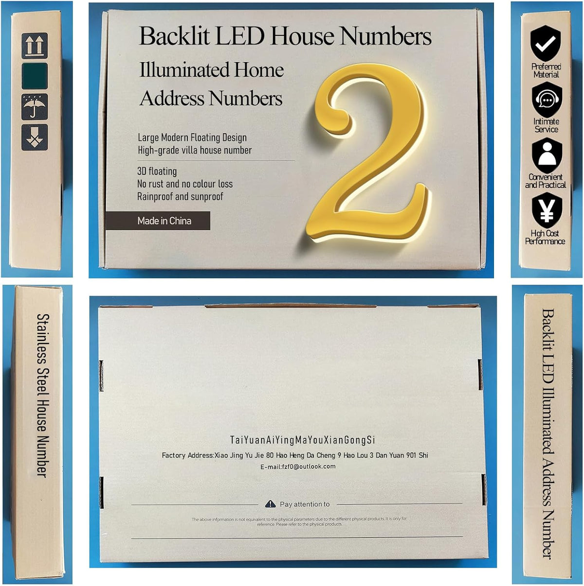 Illuminated House Numbers, Stainless Steel House Address Numbers, Backlit LED Illuminated Home Address Number, Lighted House Numbers, Modern Address Numbers,18 Inch/450mm,2