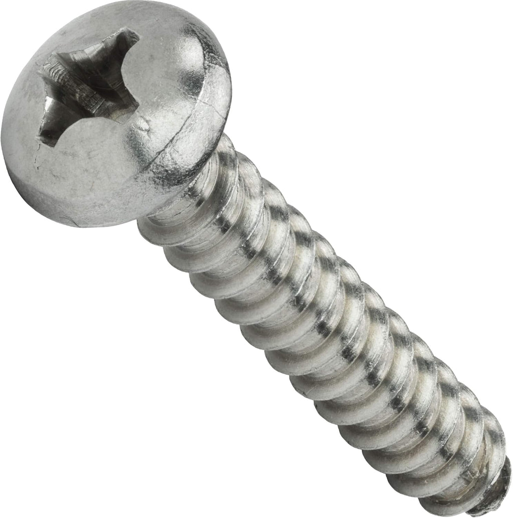 #14 x 1-1/2' Pan Head Sheet Metal Screws, Stainless Steel 18-8, Full Thread, Bright Finish, Self-Tapping, Quantity 1000 By Fastenere