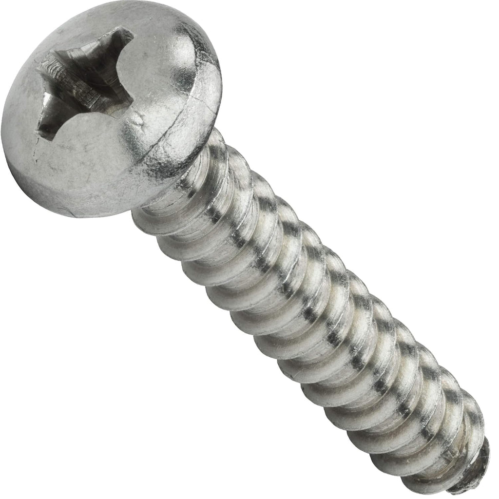 #14 x 1-1/4' Pan Head Sheet Metal Screws, Stainless Steel 18-8, Full Thread, Bright Finish, Self-Tapping, Quantity 1000 By Fastenere