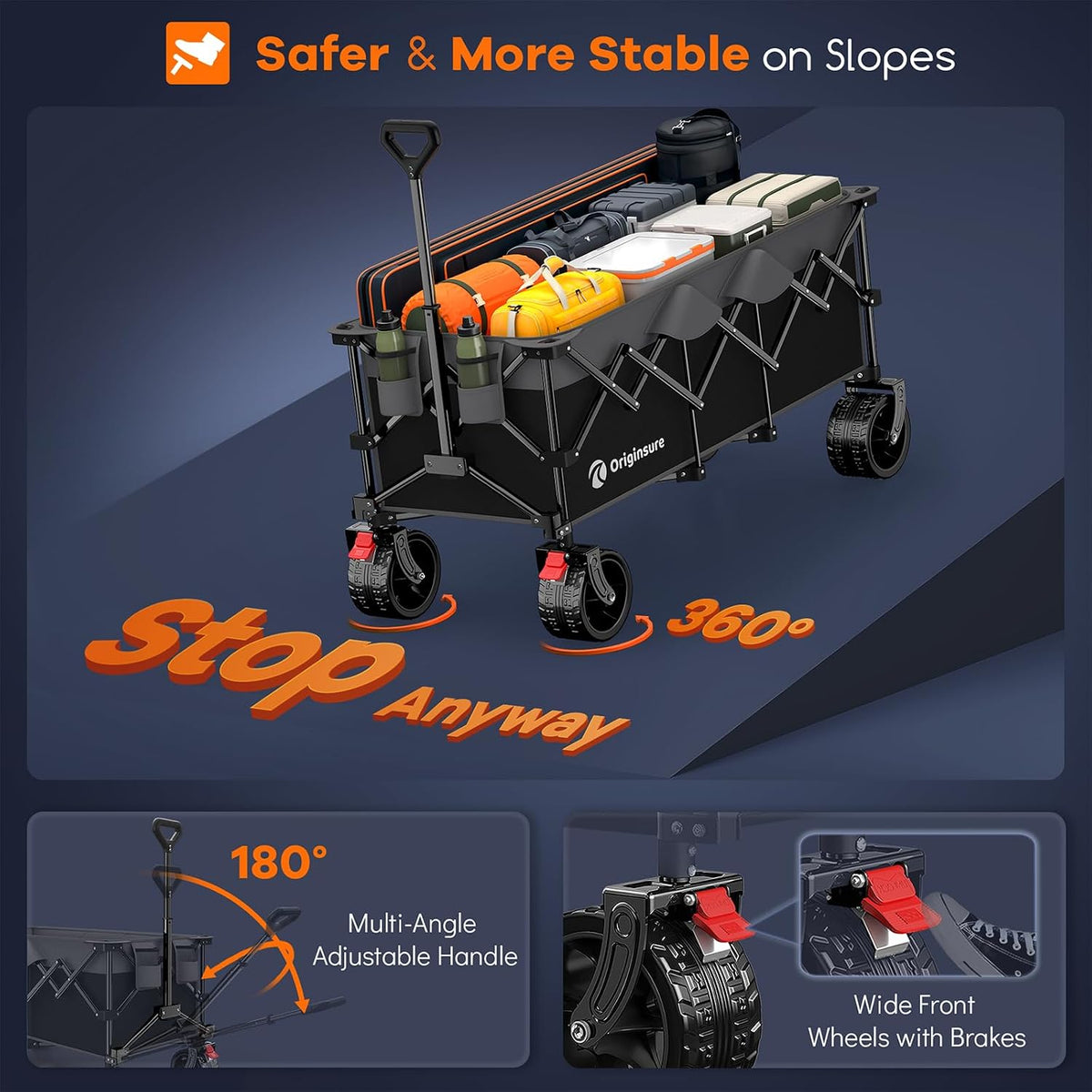 48' L Folding Beach Wagon Cart Foldable, 560lbs Weight Capacity 300L Heavy Duty Collapsible Wagons with Big All-Terrain Wheels, Utility Carts for Groceries, Shopping, Camping, Sports - Grey&Black