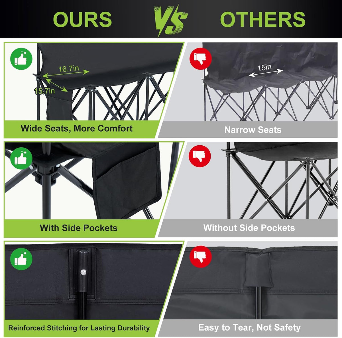 NAIZEA Foldable Sideline Bench,Portable Soccer Bench, Folding Team Chair for Soccer, Baseball, Camping, Outdoor Events