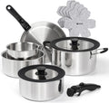 Michelangelo 14pcs Tri-Ply Stainless Steel Cookware Set with Detachable Handles, Stackable Pots and Pans Set for RVs, Small Kitchens & Apartments, Induction Compatible, Oven Safe, No Coating & No PFAS