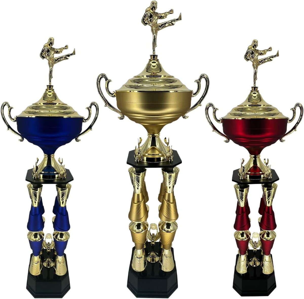 Express Medals Various Sport Giant 54 Inch Tall 19 Inch Wide 4 Post Column Gold Red or Blue Trophy Cup Award Includes Attached Plate with up to 5 Lines of Your Custom Engraved Text. Weighs 11 lbs.
