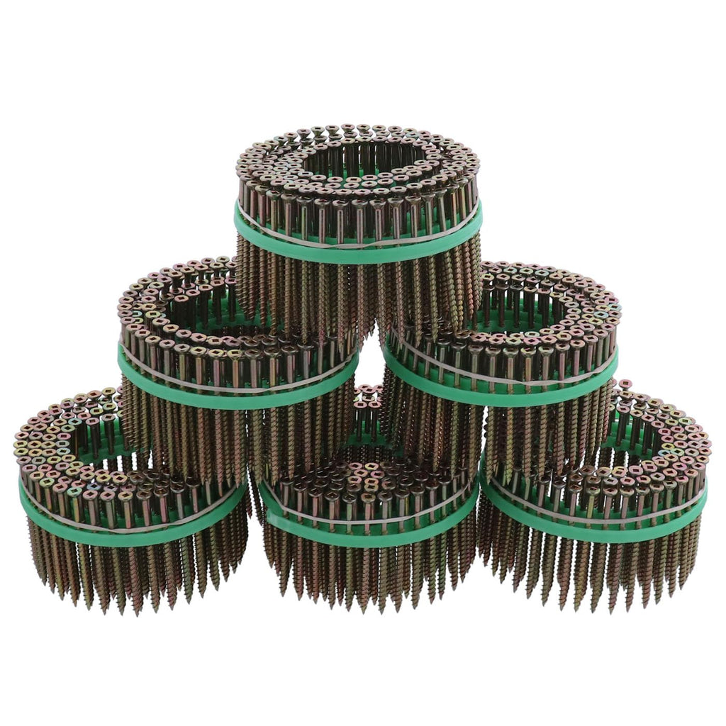 MURO #8 x 3' Twinfast Coarse Thread Bugle Head #2 Square Drive Sharp Point Screw Tip, Yellow Zinc Coating- Coil 900 pc for Flooring and Decking