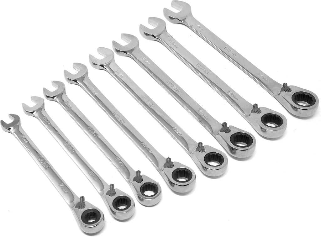 WEN 16-Piece Professional-Grade Reversible Ratcheting Metric Combination Wrench Set with Storage Pouch (WR162)