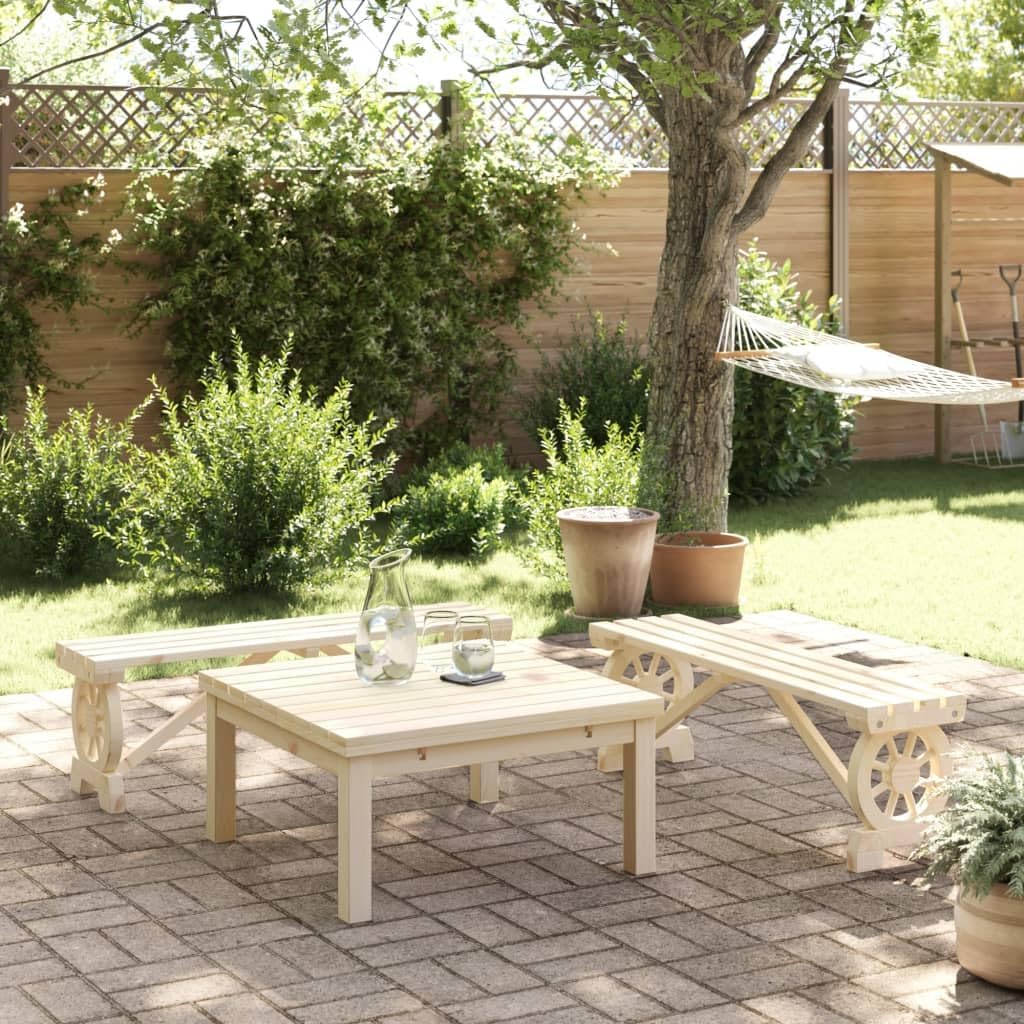 2-Pack Rustic Fir Wood Garden Bench Set, Wagon Wheel Design Outdoor Chair for Patio Dining, Balcony or Porch, 45.3' Long, Brown, Holds 2 People