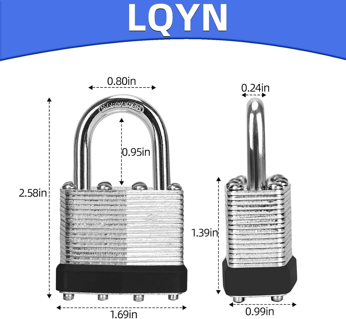 Padlocks with Same Key, LQYN 100 Pcs Laminated Keyed Padlock (1-9/16', 40mm), Keyed Alike Locks, Normal Shackle, for Storage Locker, Hasp Latch, Toolbox, Sheds