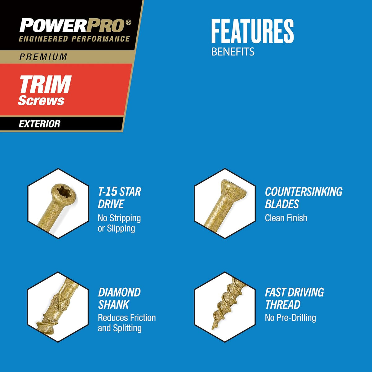 Power Pro Premium Exterior Wood Screws, #8 x 2-1/2'Inch All-Purpose Deck Screws for Outdoor Projects, T-25 Star Bit Included, Bronze, 2500 Pieces | 967886V4