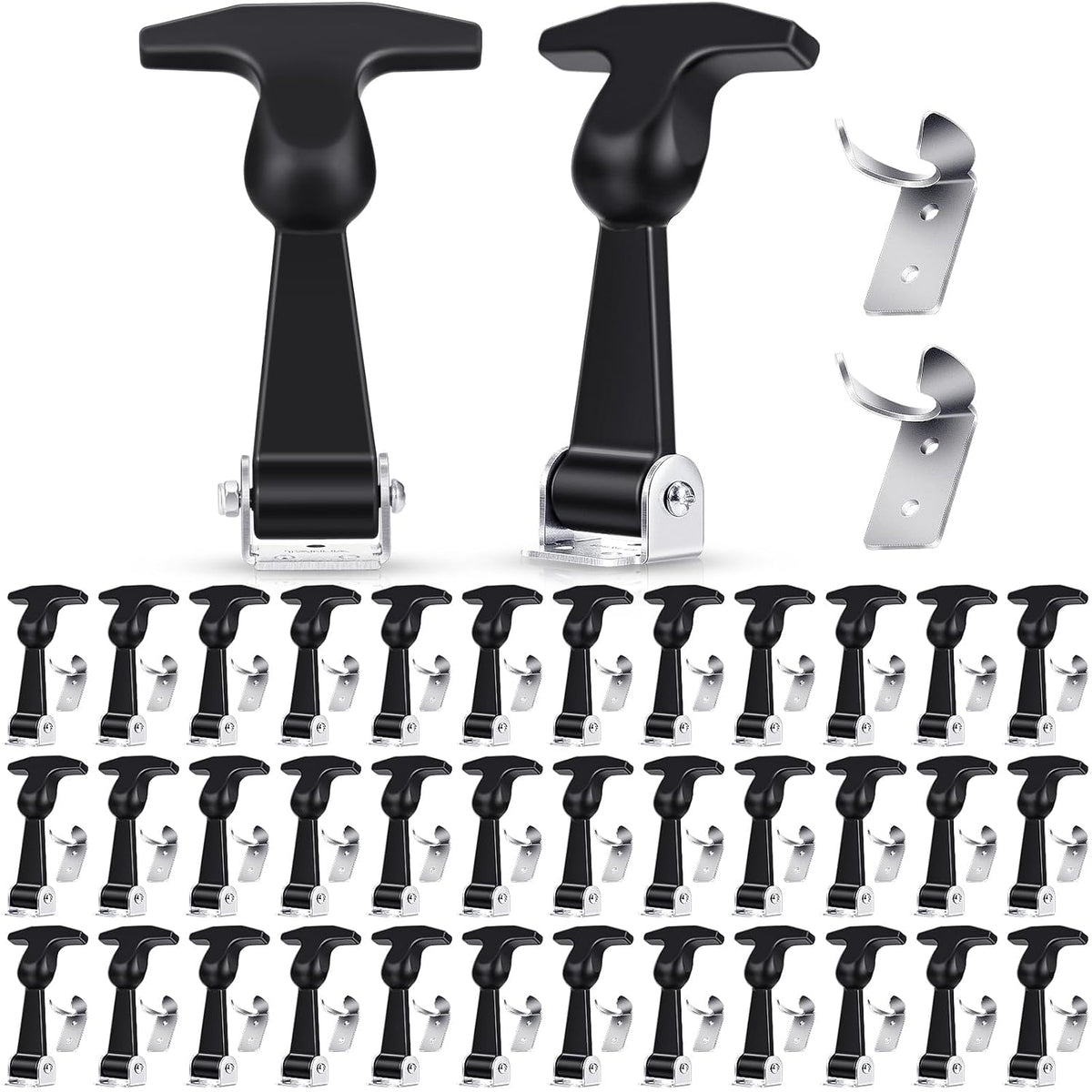 Mudder 40 Pcs Elastic Stainless Steel Rubber Hood Catch Flexible T-Handle Hasp Rubber Flexible Draw Latches with Brackets for Vehicle Engine, Hood