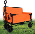 3-in-1 Convertible Folding Wagon Cart with Bench Seat & Storage - 500lbs Heavy-Duty Utility Wagon, 180L Capacity All-Terrain Wheels for Camping, Beach, Sports, Garden (Orange)