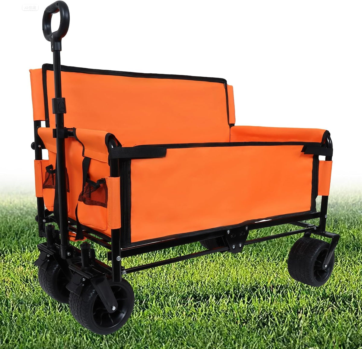 3-in-1 Convertible Folding Wagon Cart with Bench Seat & Storage - 500lbs Heavy-Duty Utility Wagon, 180L Capacity All-Terrain Wheels for Camping, Beach, Sports, Garden (Orange)