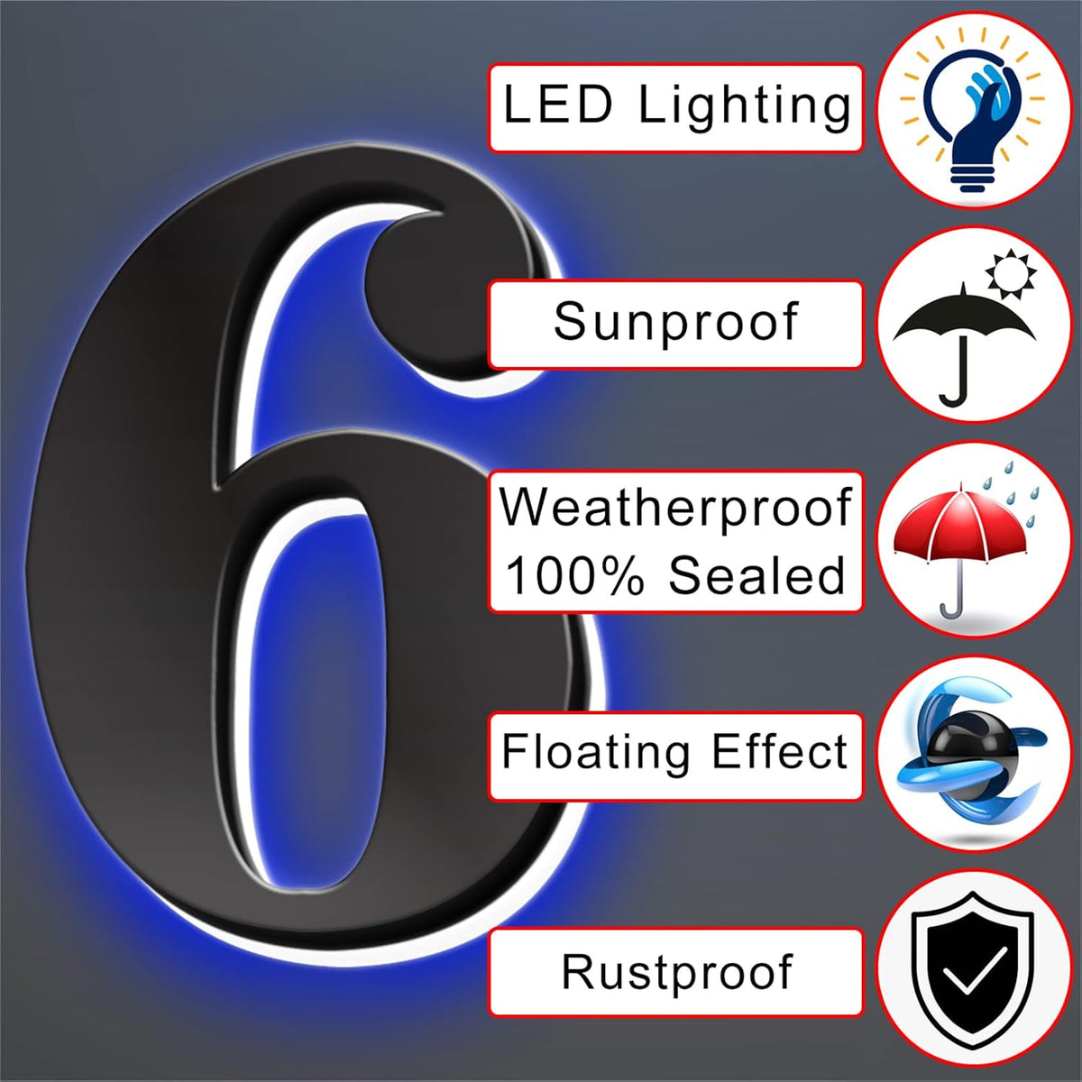 Backlit Lighted LED House Numbers, 3D Floating LED House Plaque Number, Illuminated House Address Numbers For Outside Modern, Blue Light,18 Inch/450mm,0